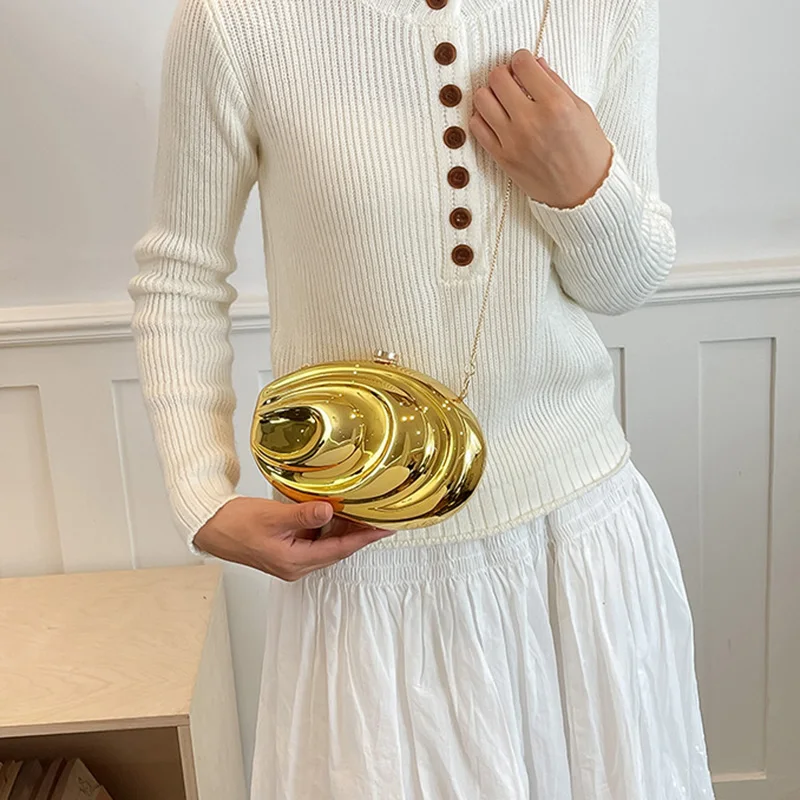 2026 New Women Acrylic Shell Banquet Party Bag With Gold And Silver Color Scheme Detachable Chain Party Crossbody Bag