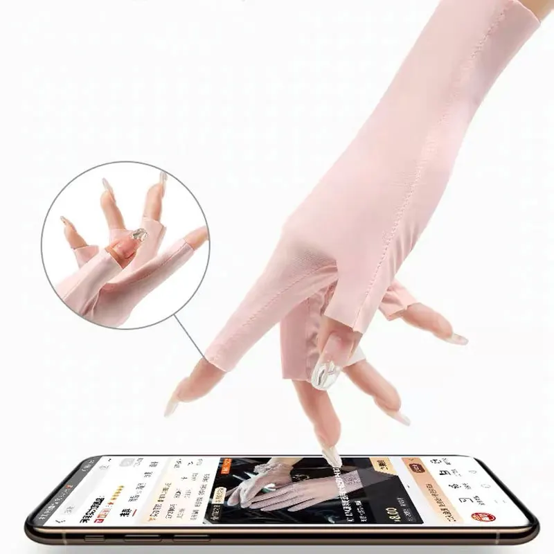 Guantes sin dedos para mujer, guantes de protección UV de verano, guantes finos y sedosos de hielo, guantes de conducción con protección solar, Unisex