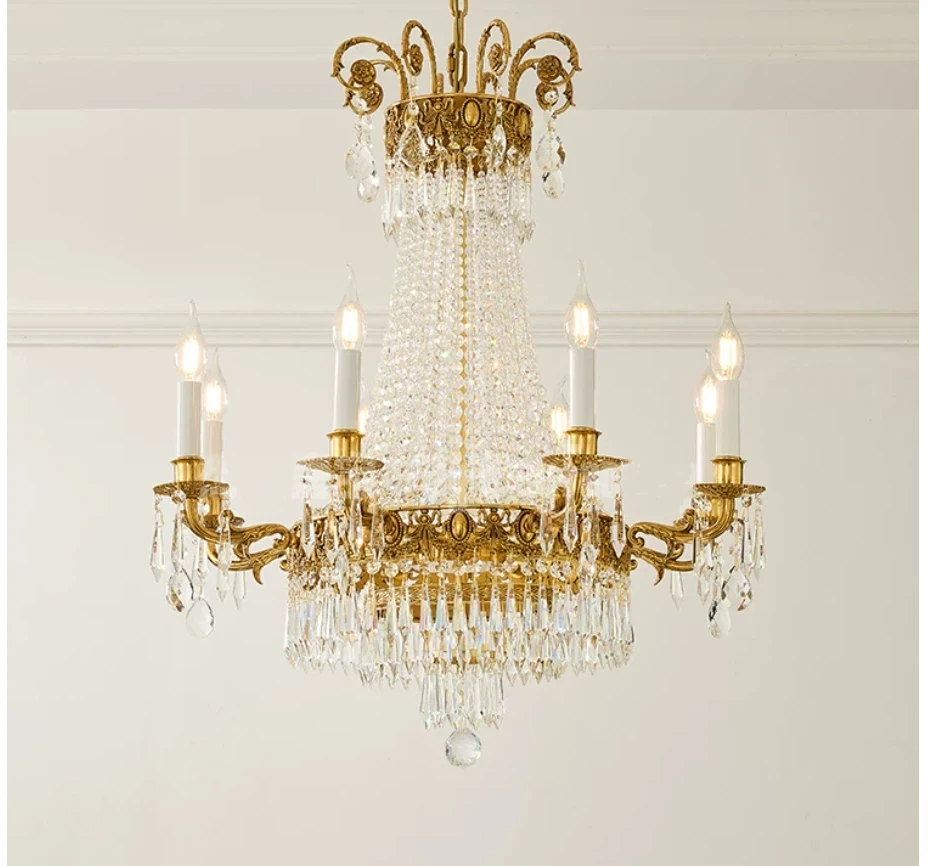 

French Copper Crystal Chandelier D66cm H78cm 8lights Candle Style Luxurious Copper Doco Crystal Lamp Lustre Suspension Lighting