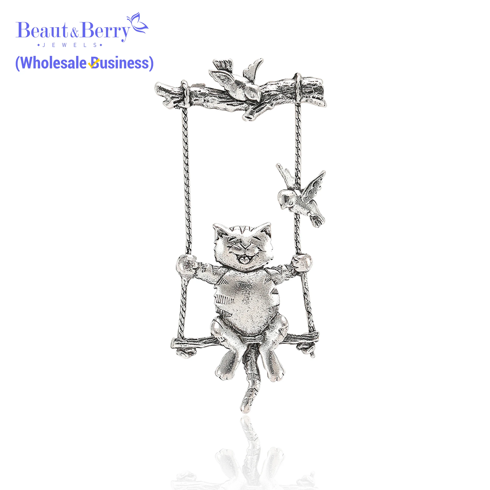 Beaut&Berry Fashionable Retro Swing Cat Brooches Unisex 3-color Small Animal Pins Jewelry Accessories Gifts