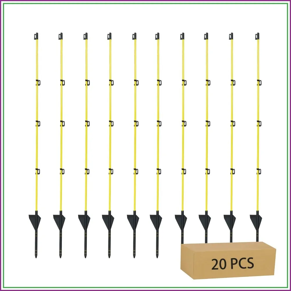 

45 inch Fiberglass Electric Fence Posts, Step-in Insulated Plastic Stakes for Dogs, 20 Pack