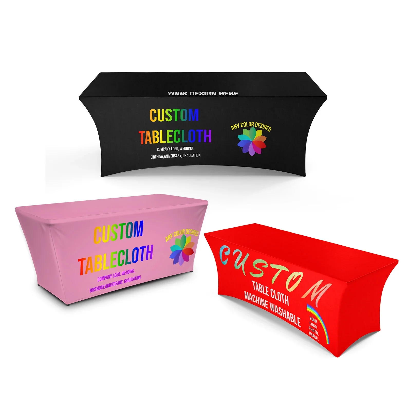 Custom Tablecloth with Logo Full Color Wrinkle Resistant Table Cover 4ft 6ft 8ft Polyester Banner for Business Trade Show