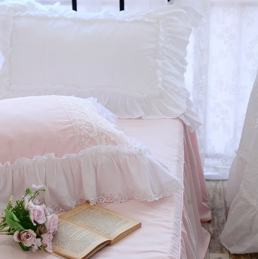French Korean Version Solid Color Versatile Lace Ruffle Edge Cotton Pure Cotton Single Pillowcase Without Core White Flower