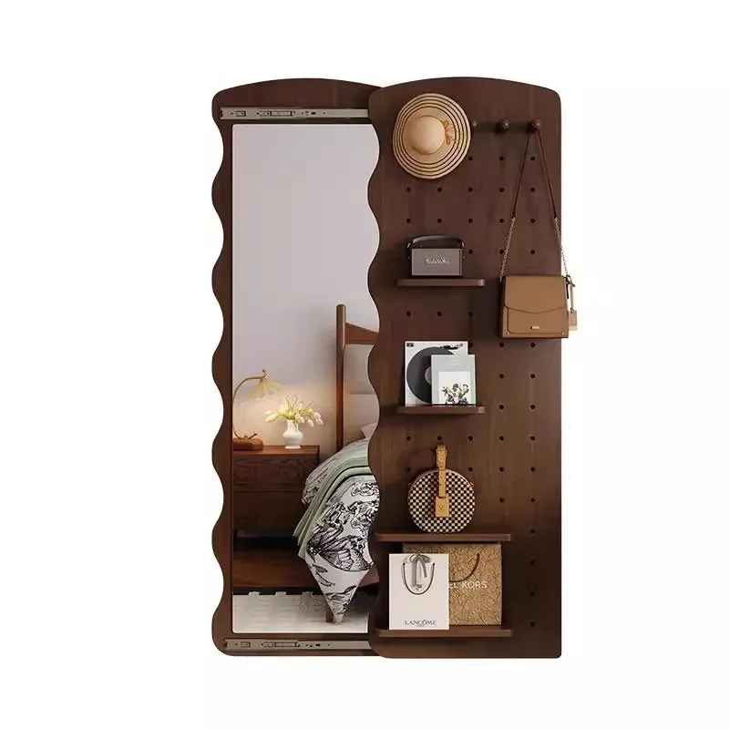 Invisible full-length mirror push-pull hidden full-body mirror attached to the wall can block wall-mounted solid wood hole board