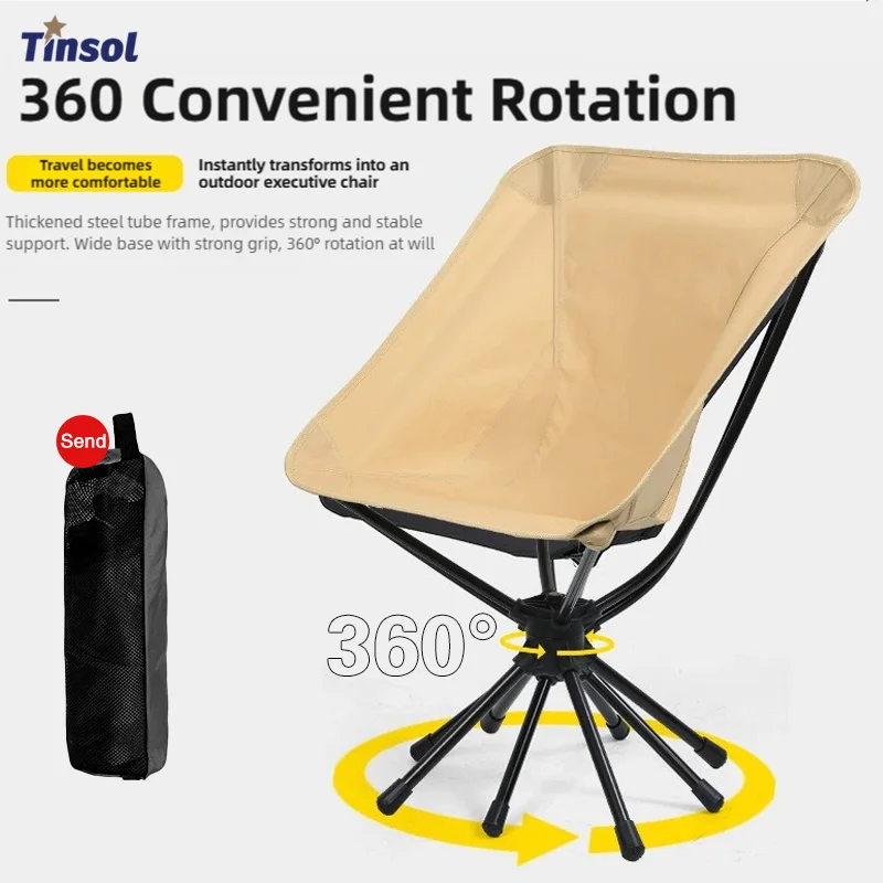 

TINSOL 2025 New Portable Outdoor Detachable Swivel Chair Camping Folding Chair Backpacking Lightweight Seat with Fishing Tote