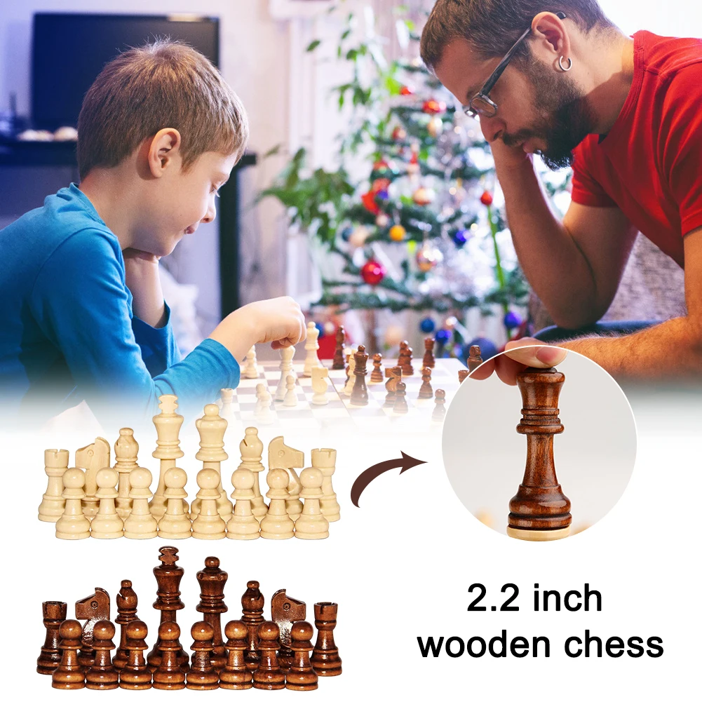 Wooden Chess Game Pawns Standard Tournamen Staunton 32PCS Chess Pieces Only 2.2in King Figures for Chess Board Game