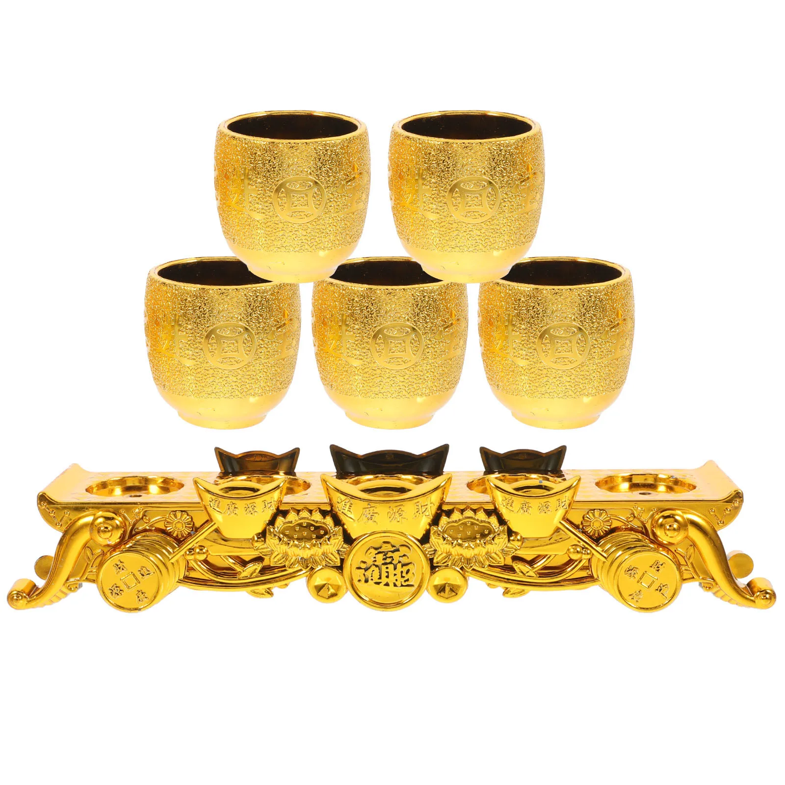 

1 Set Mini Buddhist Temple Offering Cups Gold Plastic Flat Base Stable Design for Worship Religious Ceremonies Decorative Altar