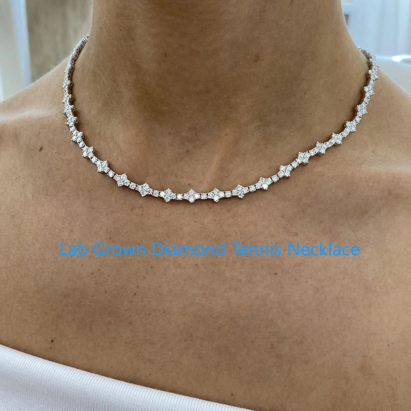 

Total 13.8ctw Round Shape CVD HPHT Lab Grown Diamond Tennis Necklace DEF VS-VVS Platinum 950 Necklace For Lady Fine Jewelry