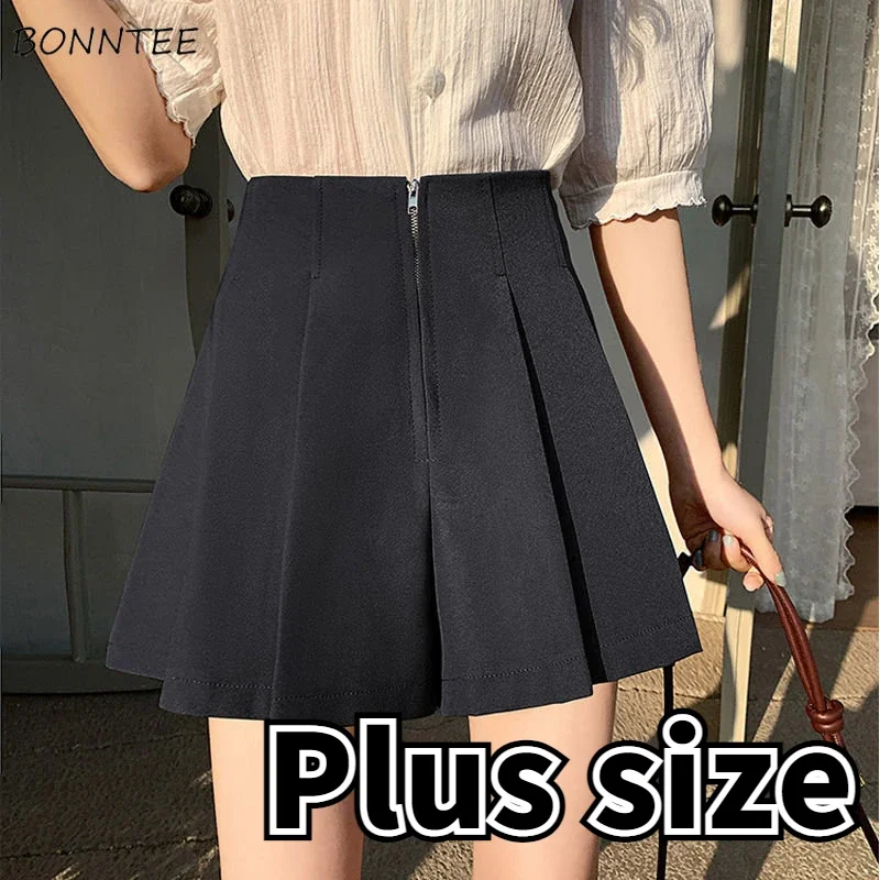 

Pleated Shorts Women M-4XL Vintage Office Ladies High Waist Simple Korean Style Casual Streetwear Daily All-match Mujer 2023 New