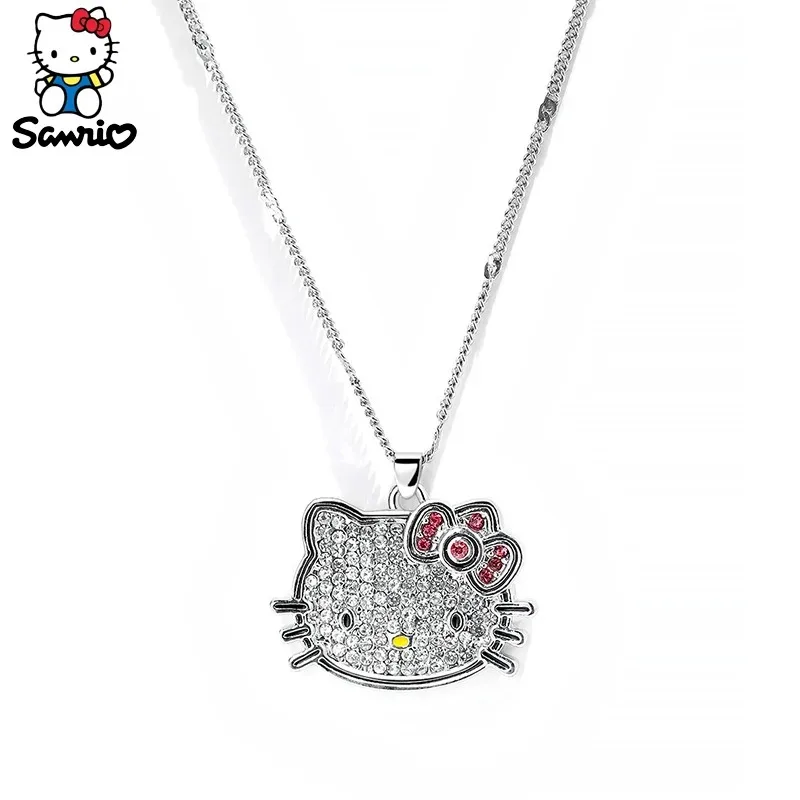 Y2k Hello Kitty Necklace Choker Chain Alloy Silver Crystals Female Bracelet Pendant Sanrio Collar Women Jewelry Gift Girls Toy