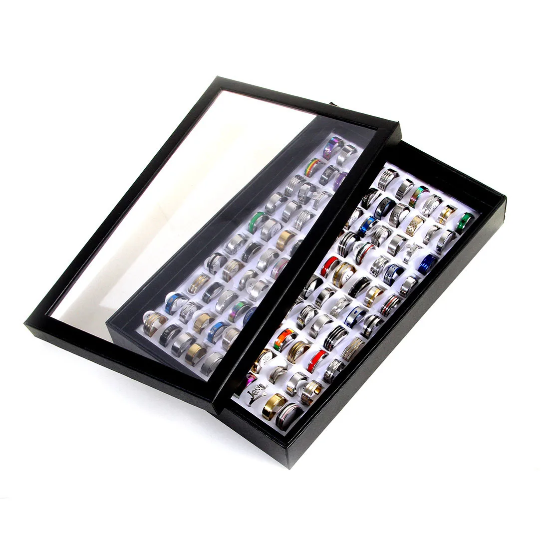 100 قطعة خواتم مختلطة بالجملة مجموعة خواتم إصبع السائبة للرجال والنساء هدية عيد ميلاد مجوهرات مع صندوق #3