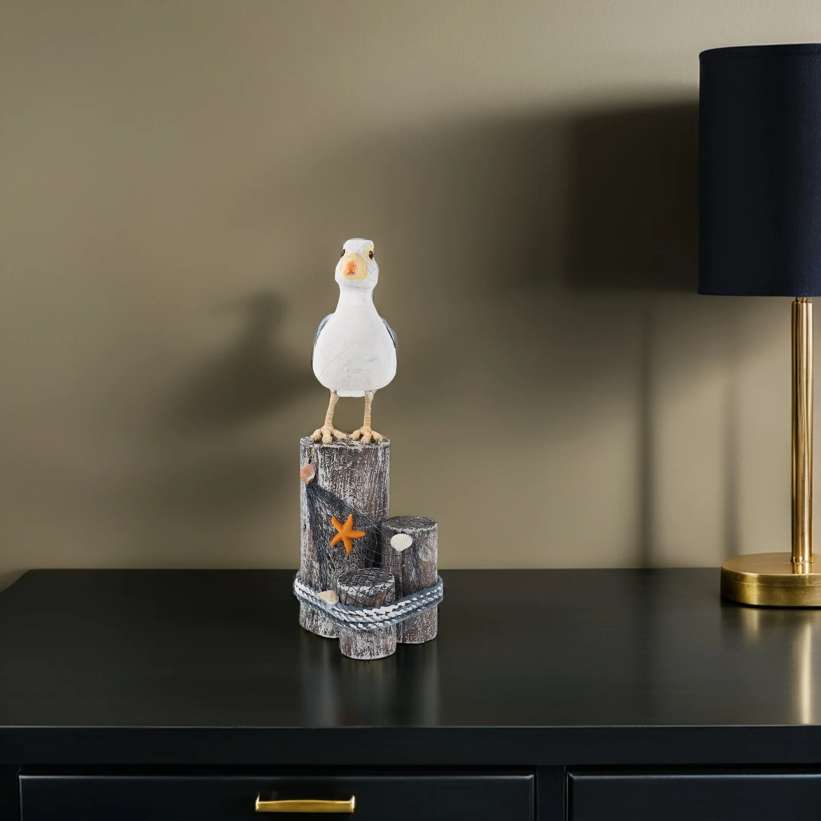 

Mediterranean Style Seabird Sculpture Solid Wood Hand Carved Coastal Table Decor Nautical Home Ocean Beach Room Decoration