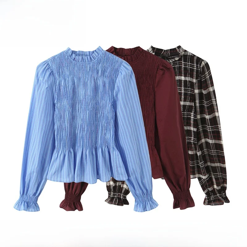 

EVEA New Women's Faion Stripe irt Honeycomb Pattern Breathable Polyester Long Sve Stand Collar Slim Fit Spring 2026