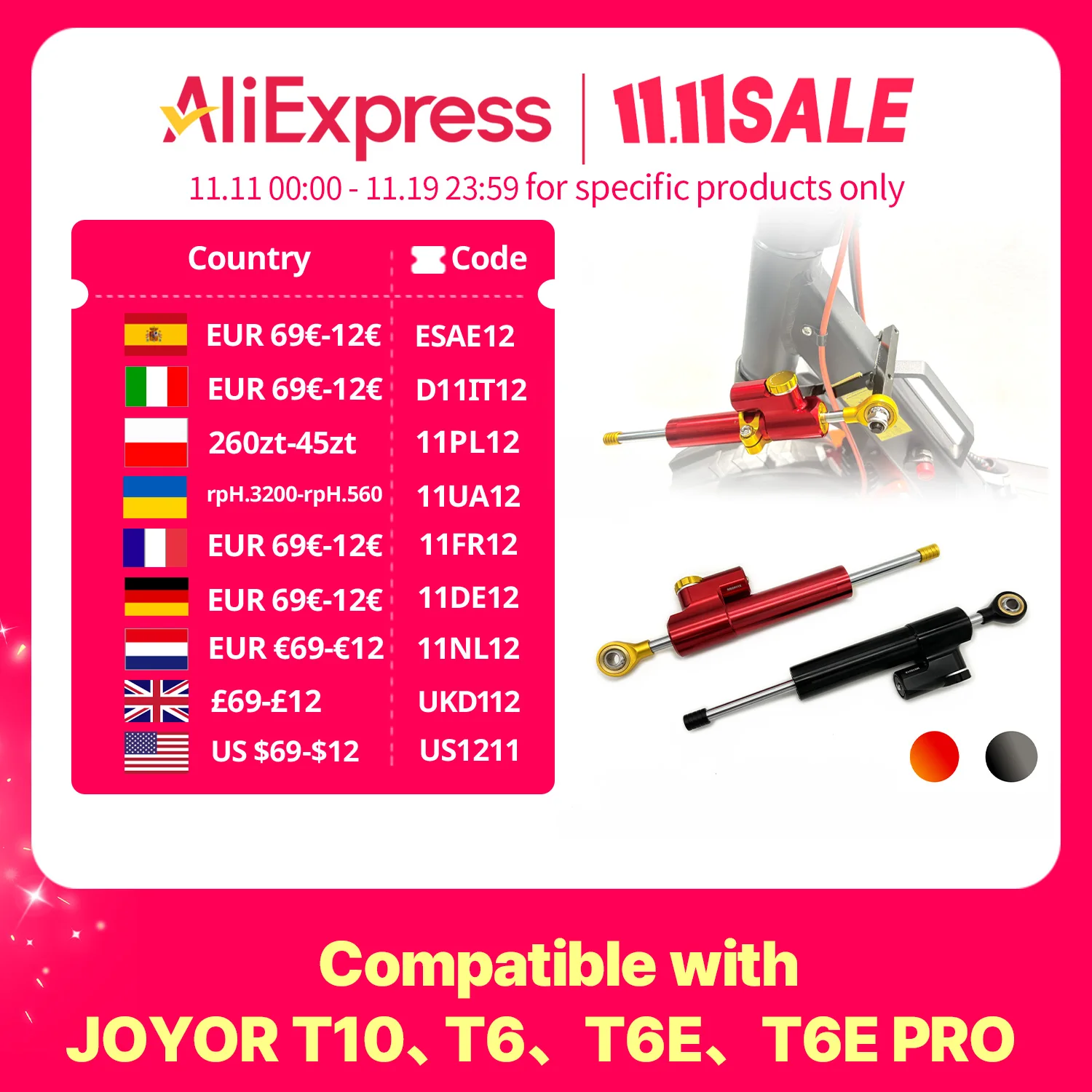 Jofen Kit d'amortisseur de direction pour Scooter électrique JOYOR T6 T6-E T6-E-PRO T10 refuser la mort oscillant guidon balançoire