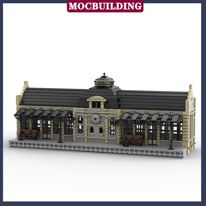 MOC Large City Railway Station Model Building Block Set Architecture Street View Train Collection Series Toy Gifts