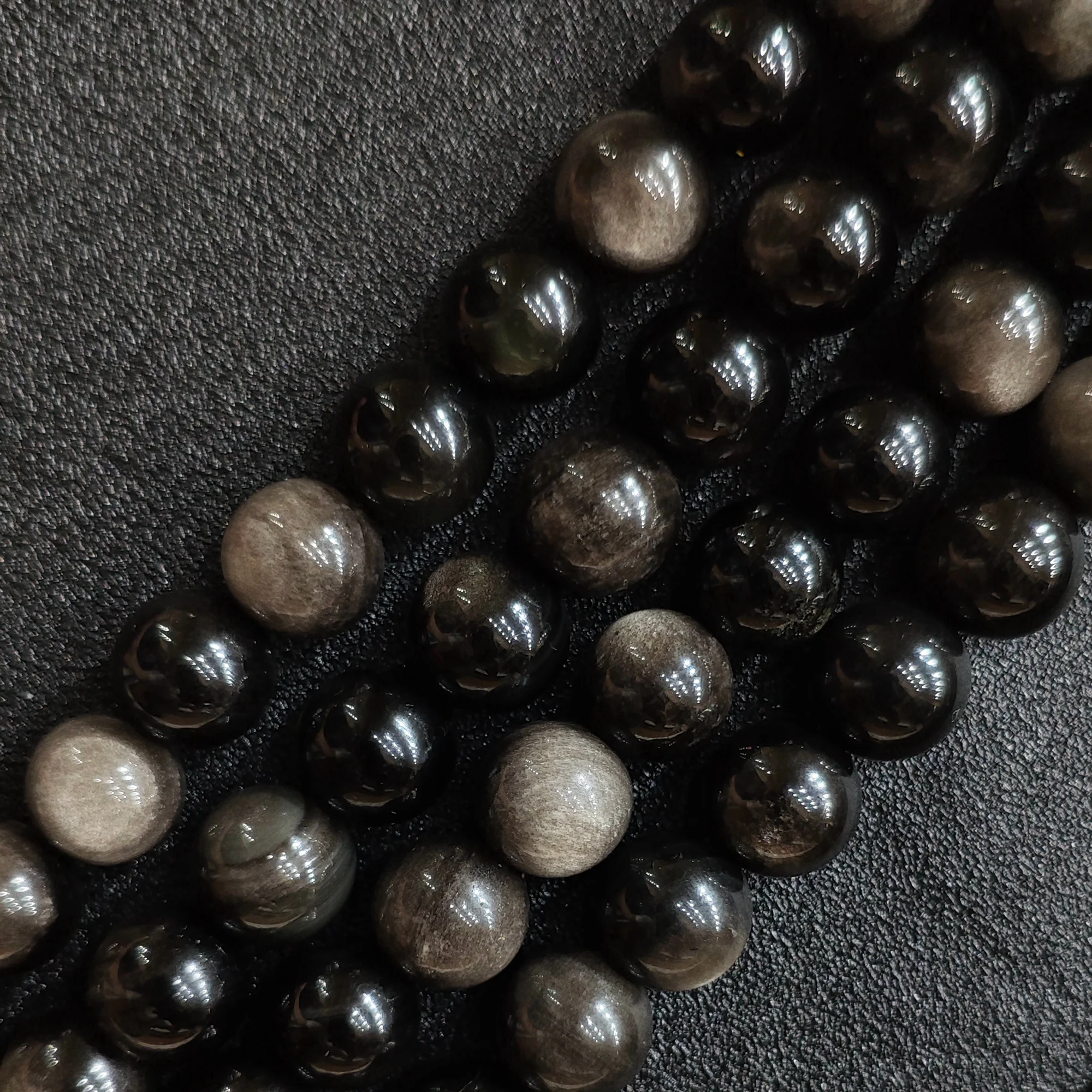Raw Metallic Silver Sheen Obsidian Round Beads Grade C Natural Loose Gemstone Strand for Beading Design Accent view 2