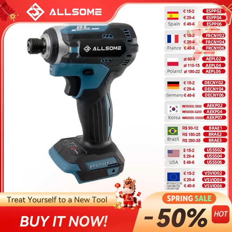 

Allsome 21V Cordless Impact Driver,3-Speed 1/4-Inch Brushless Electric screwdriver