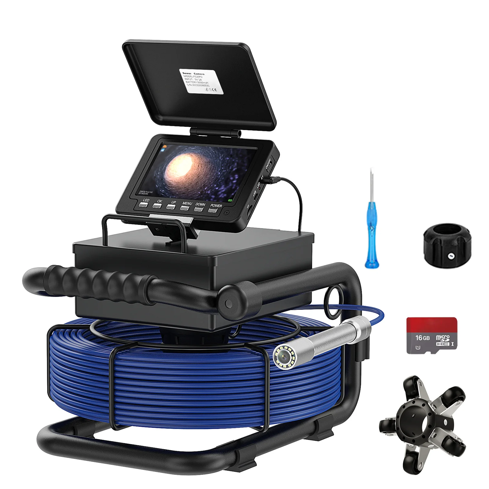 Sewer Inspection Camera 5 Inch IPS 1080P DVR Drain Sewer Inspection Video Recording 20/30/50M Self-Leveling 512HZ Transmitter