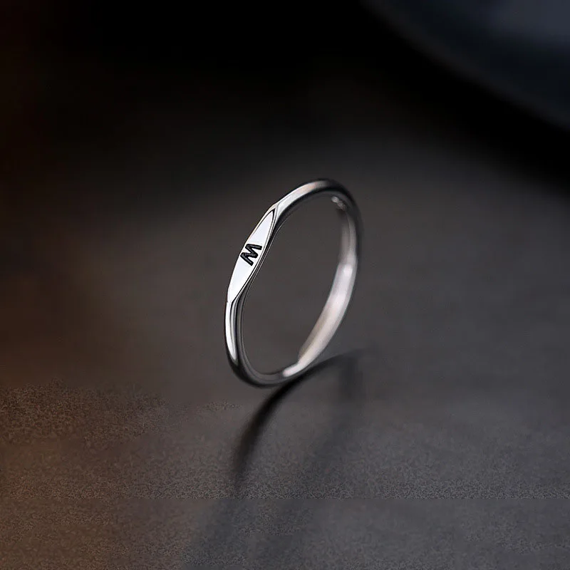 Women's 925 Sterling Silver Letter Ring Charm, Simple Style Gift