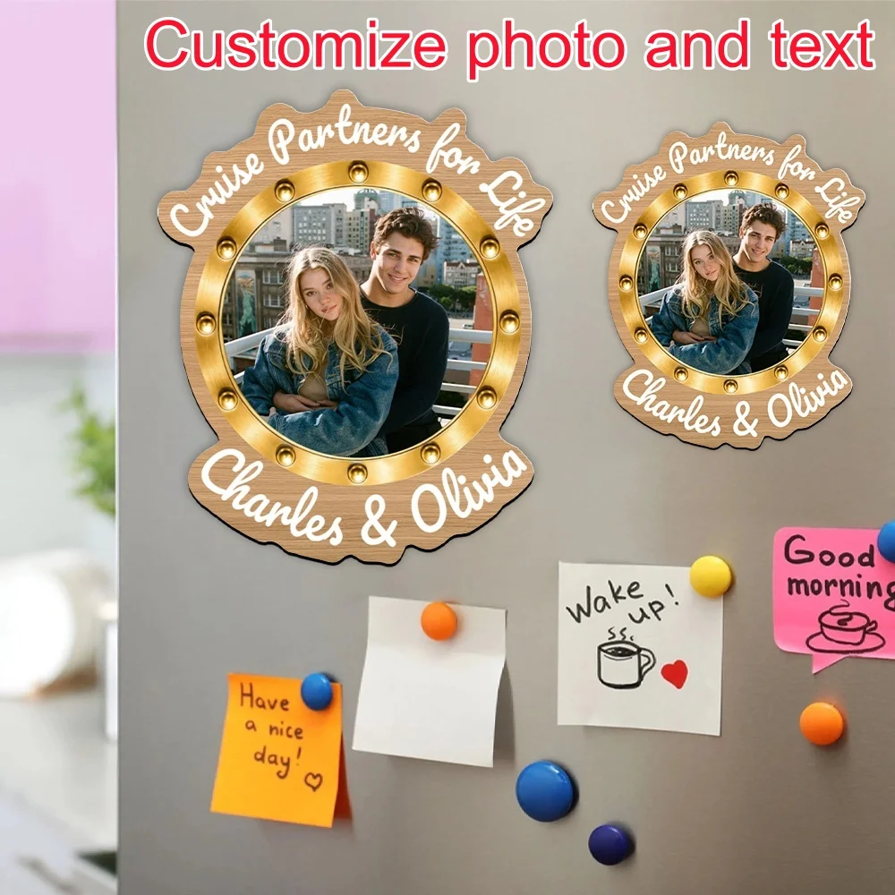 1Pc Personalized Cruise Ship Door Magnet Custom Photo Text Porthole Cabin Sign Couple Anniversary Vacation Travel Keepsake Gift