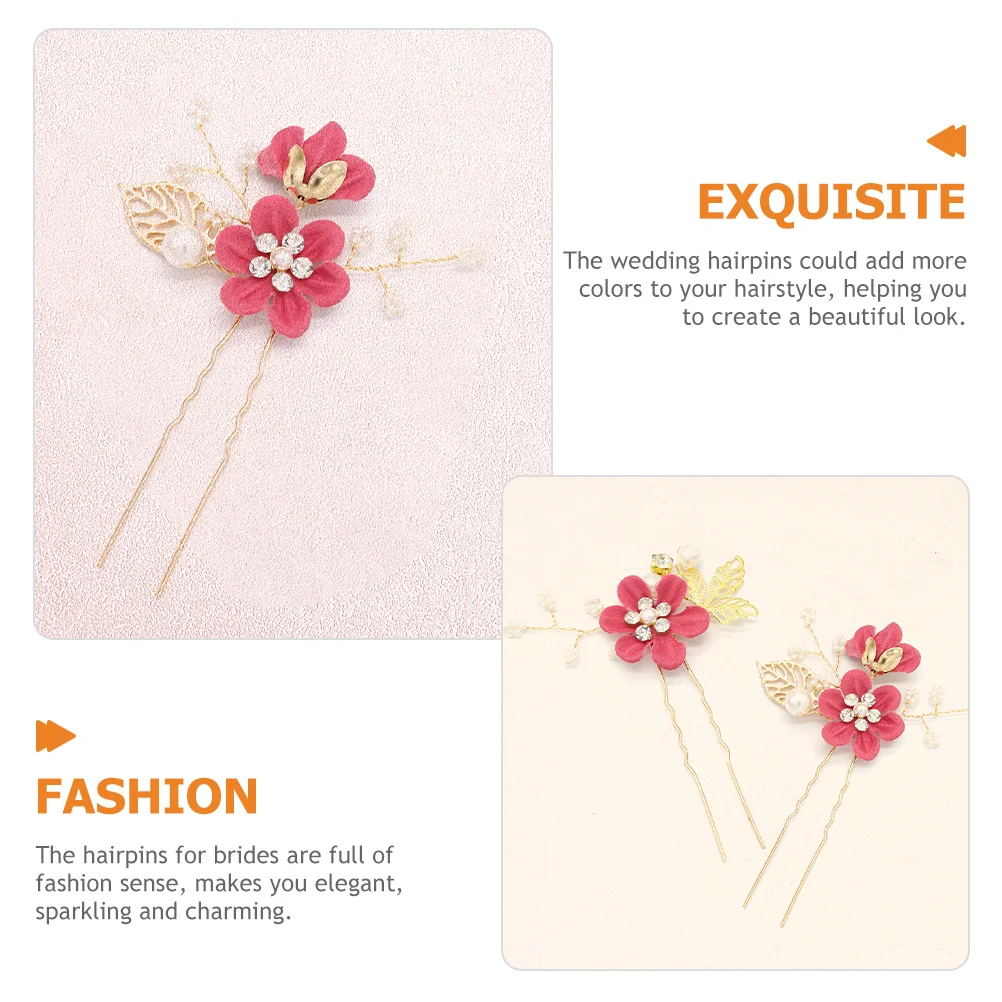 2 قطعة دبابيس شعر على شكل زهرة الزفاف على شكل حرف U إكسسوارات شعر الزفاف لوصيفة العروس وخفيفة الوزن ومشابك شعر الزفاف الأنيقة