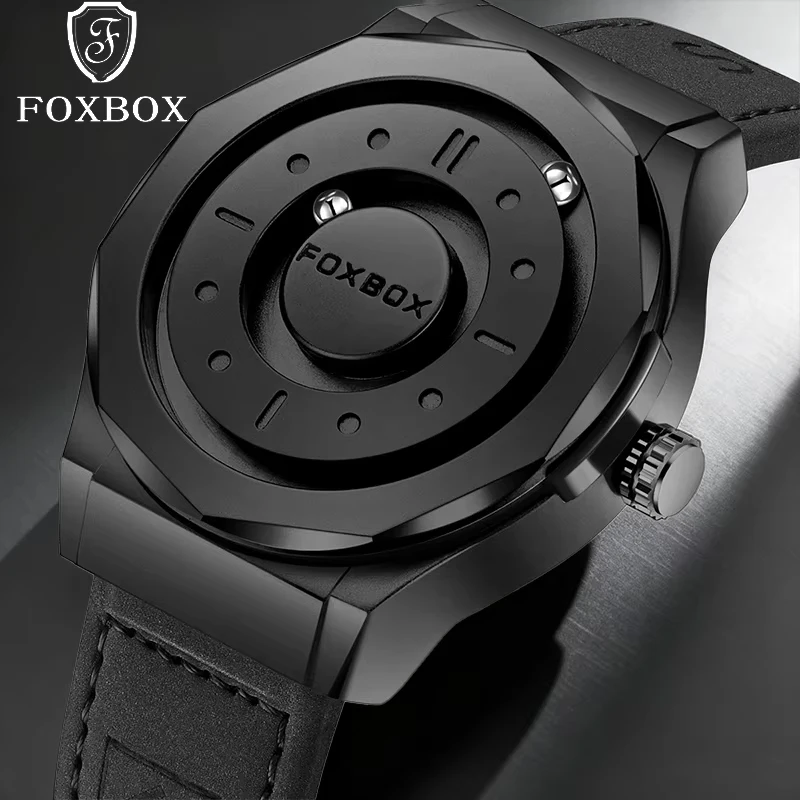 

FOXBOX Men's Watches Simple Stainless steel Quartz Watch Creative Scrolling Pointer Magnetic Force Wrist Clock Relogio Masculino