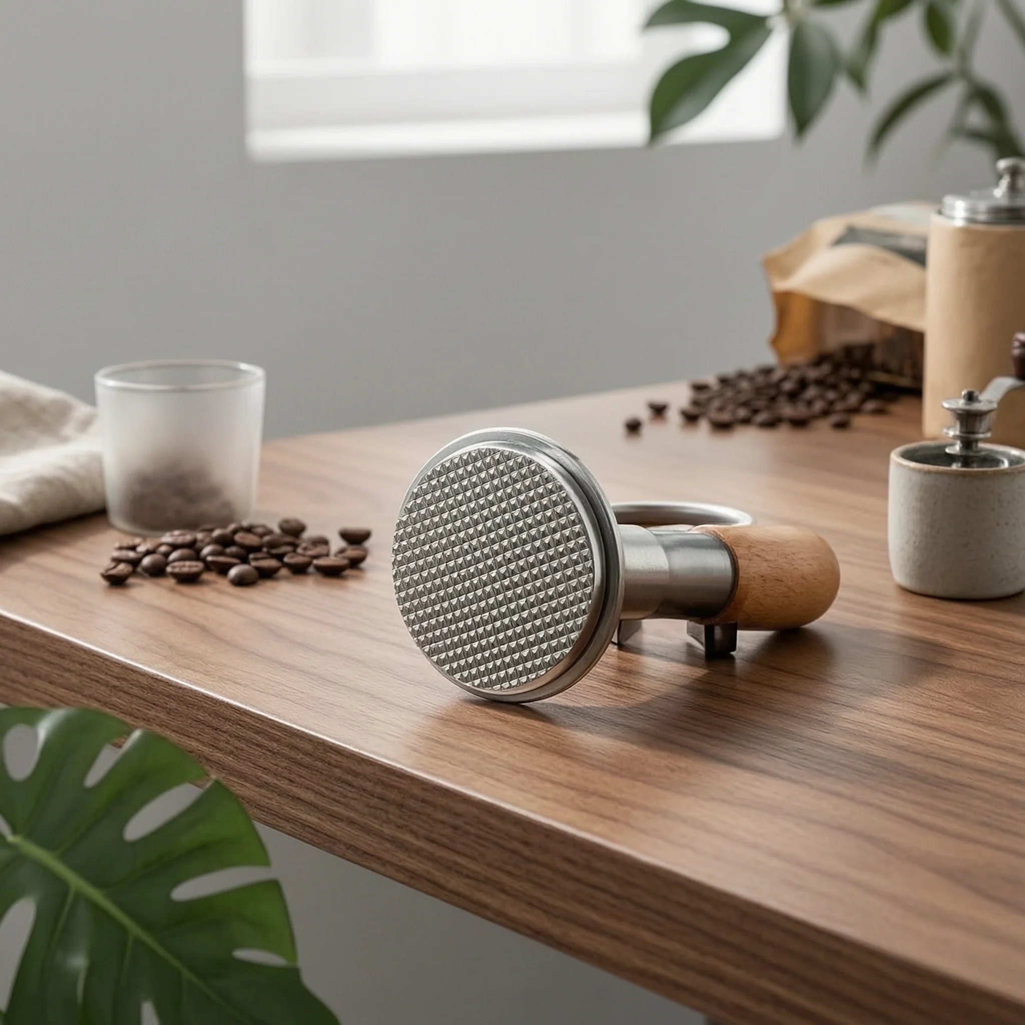 Coffee Tamper Flat Base Espresso Tamper Coffee Specialist Tool Polished Metal Long-Lasting