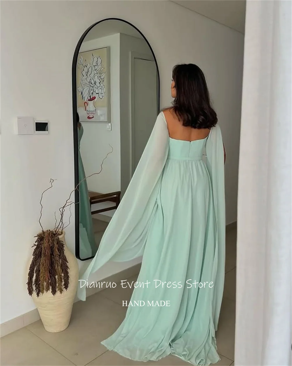 Dianruo vert clair robes De soirée plissées une ligne Dubai robes De Festa moderne en mousseline De soie chérie robes De Gala personnalisé