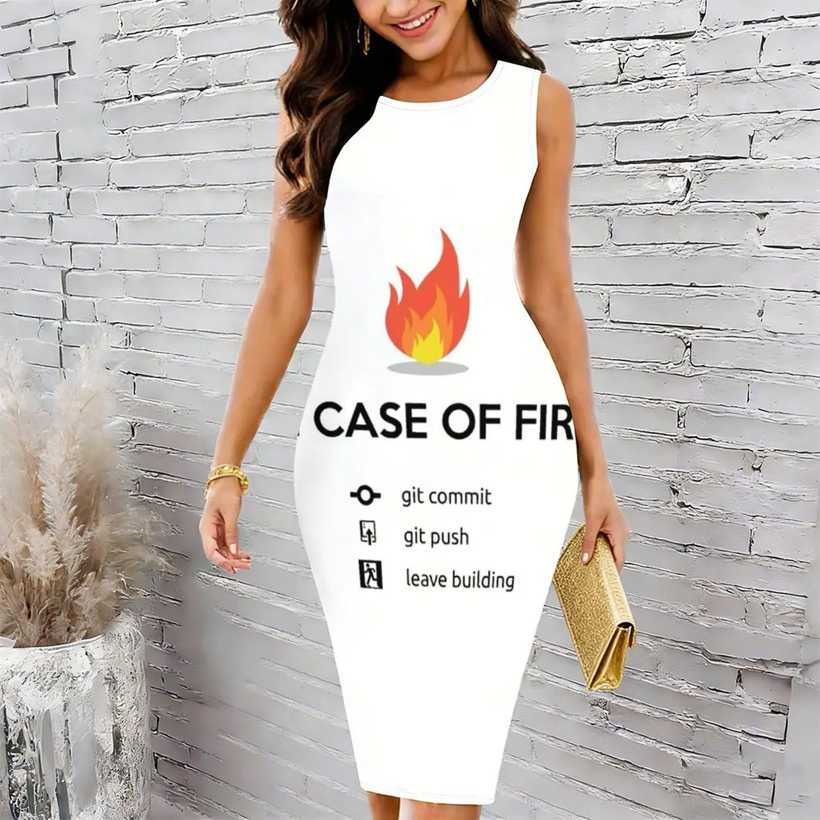 Funny Emergency Fire Exit for Programmers Women's Round Neck Tight Hip Wrap Skirt