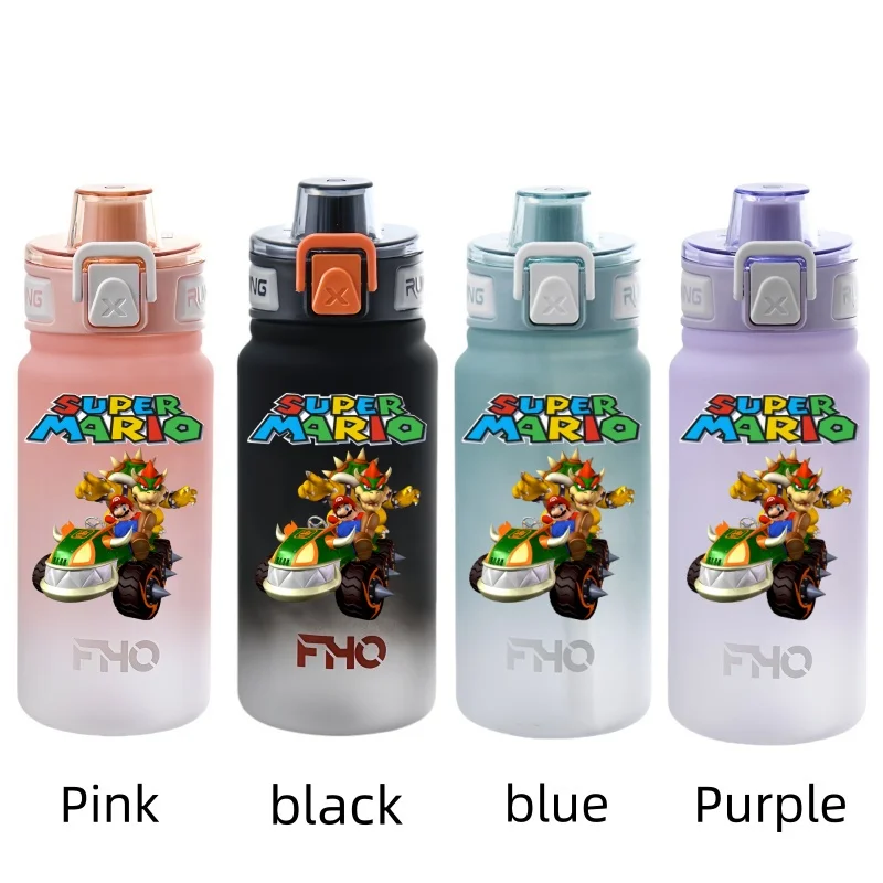 750ML  Mario Anime Water Cup Portable Children's  Plastic Outdoor Sports Large Capacity Anti-drip Water Bottle Gift