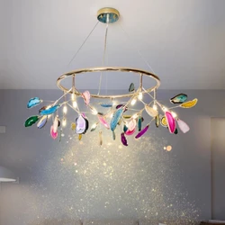 Natural Agate Chandeliers Colorful Green Blue Red Purple Pink LED Lighting For Foyer Restaurant Bedroom G4 Bulb Cord Adjustable