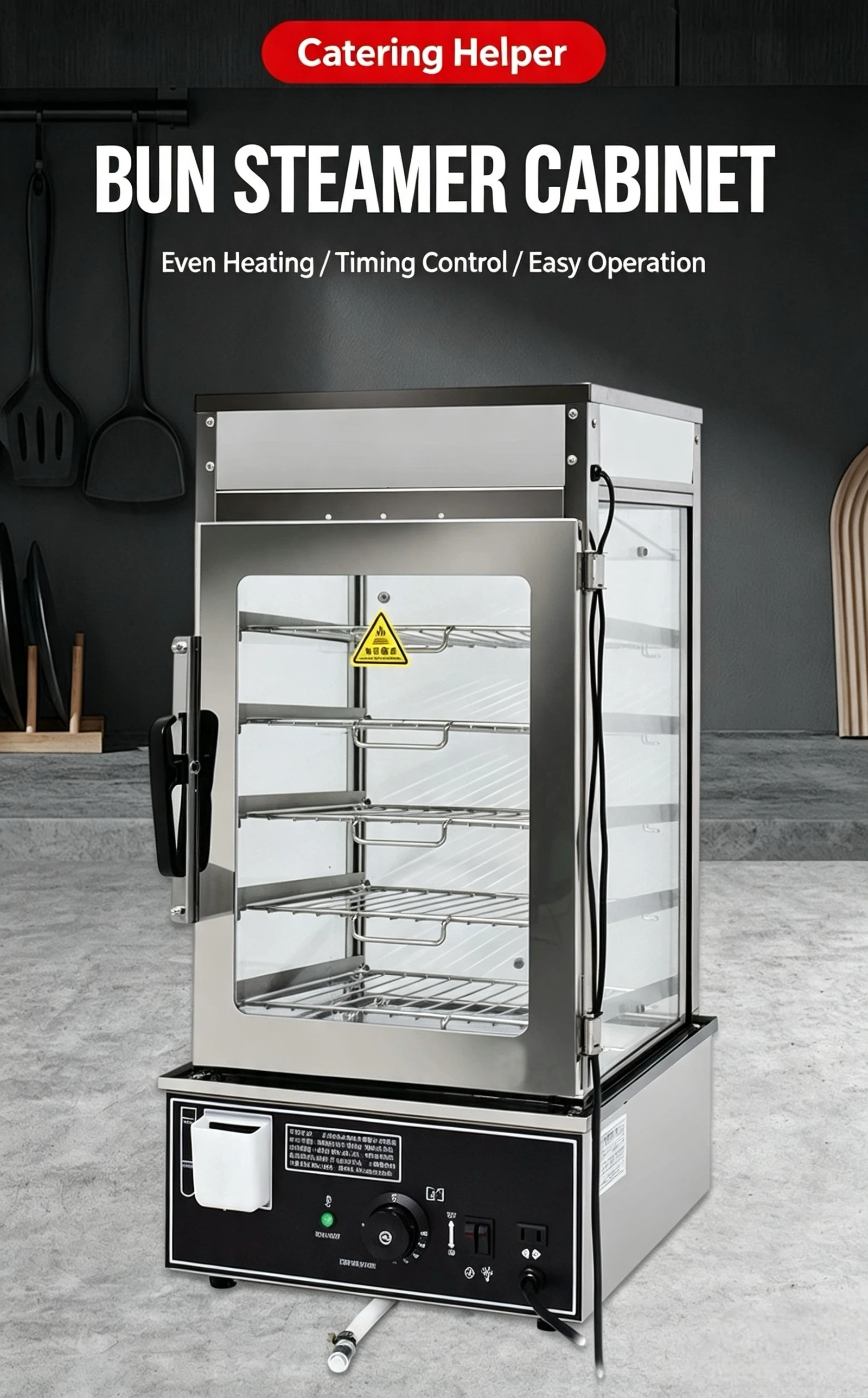 5 Tier Stainless Steel Siopao Steamer Commercial Electric Steamed Bun Warmer Glass Display Cabinet For Bakery Convenience Store