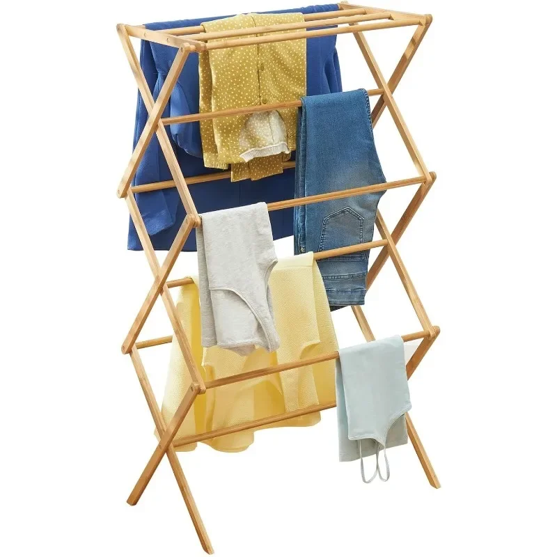 Bamboo Clothes Drying Rack - Collapsible, Foldable Wooden Laundry Drying Rack - Compact and Portable Indoor