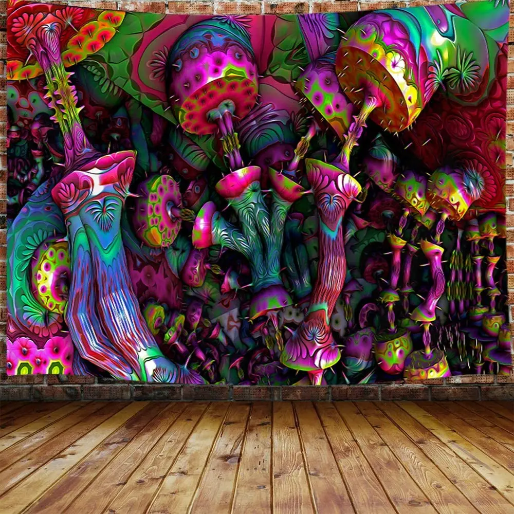 Vinyl Photography Backdrop Psychedelic Fantasy Magical 3D Mushroom Wall Hanging For Bedroom Cool Hippie Home Decor Poster