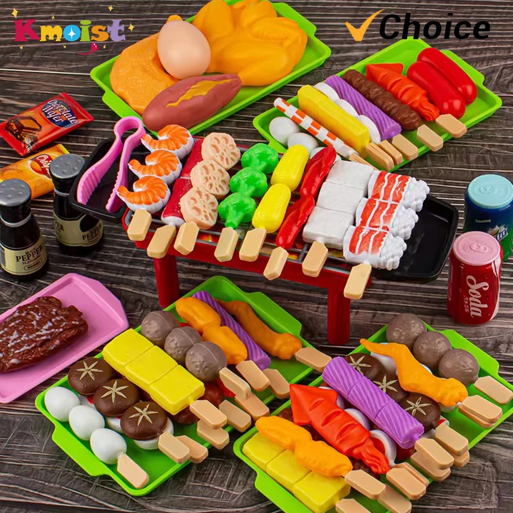 Simulation Kitchen Barbecue Meat Skewers Set Pretend Play BBQ Grill Toys Play House Cooking Games Toy for Kids Christmas Gifts