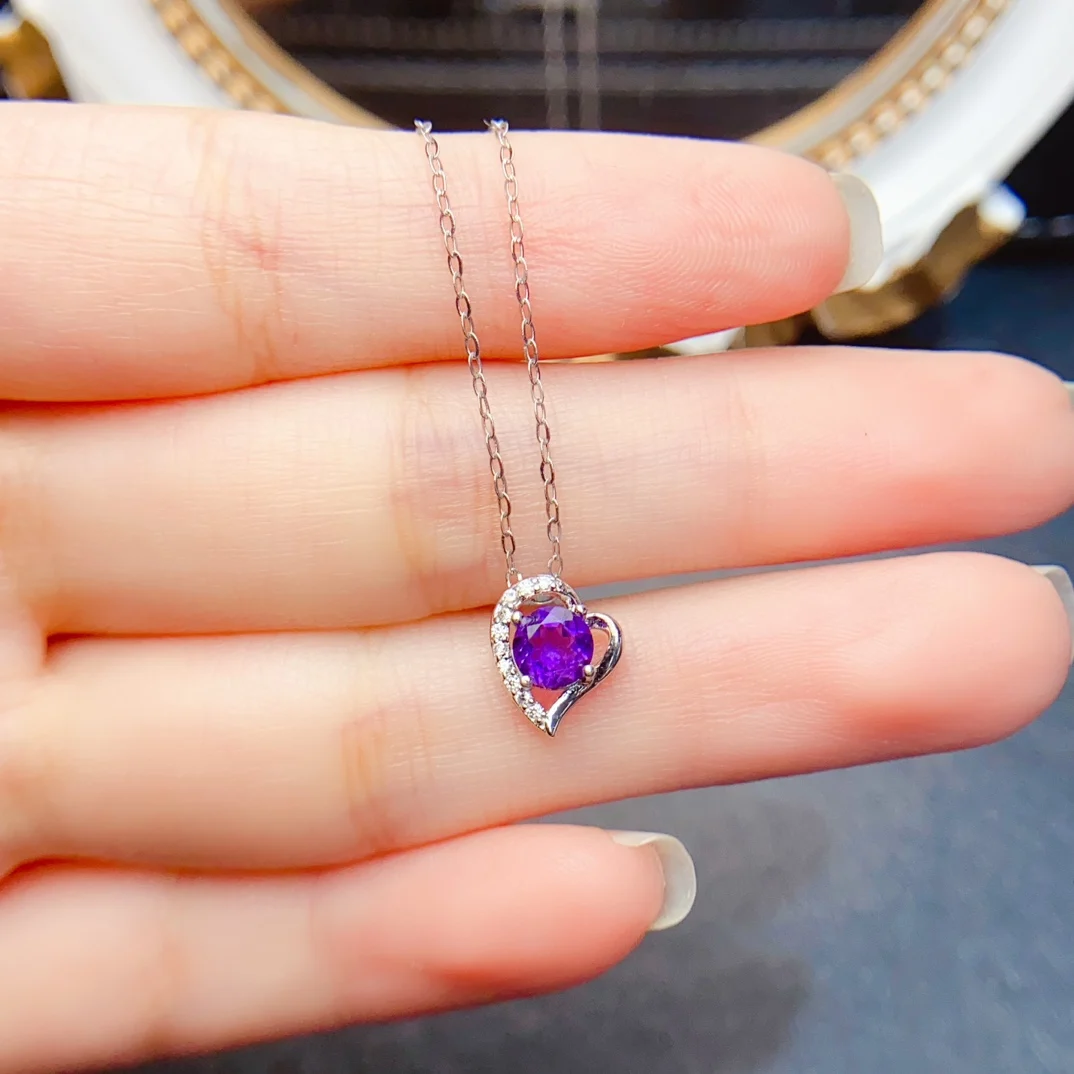 

5mm Natural Amethyst/Olivine/Diopside Pendant S925 Sterling Silver Certificate Fine Fashion Charm Weddings Jewelry for Women FS