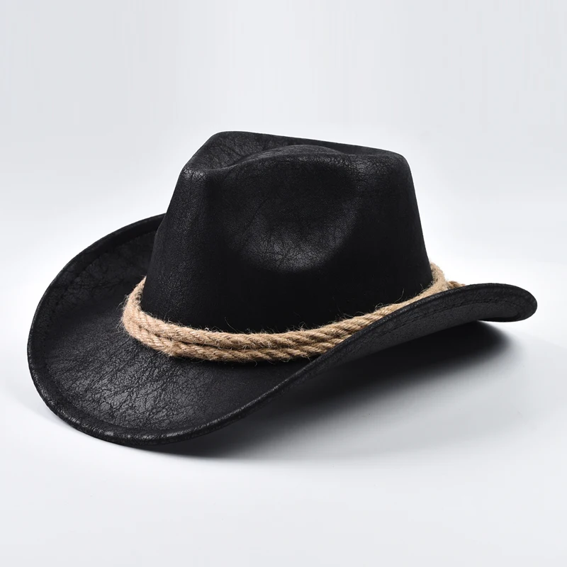 Neue Western Cowboy Hüte Vintage Roll Krempe Gentleman Cowgirl Jazz Hut Feiertage Party Cosplay Hut – Detail 7