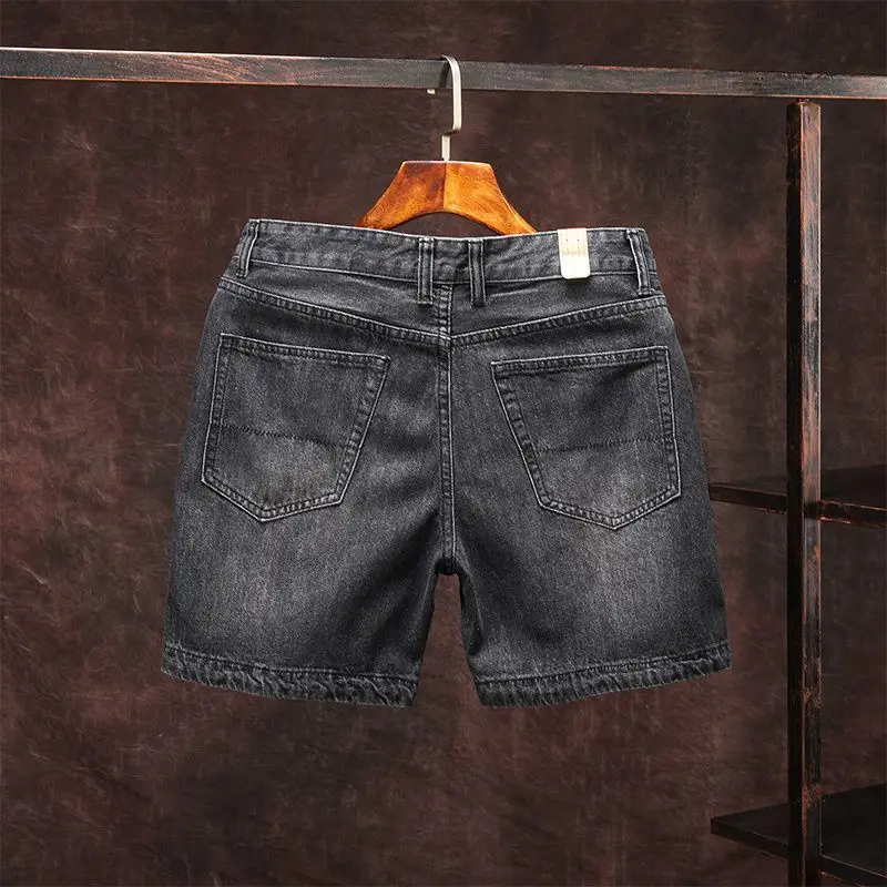 여름 미국 솔리드 3점 청바지 남성용 레트로 워시 트렌드 스트레이트 카우보이 캐주얼 다목적 짧은 스트리트웨어 하프 바지