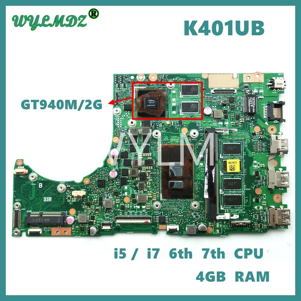 

K401UB i5/i7CPU GT940M-V2G 4GB RAM Laptop Motherboard For ASUS K401U A401UB K401UQ K401UB K401UQK Mainboard Tested OK