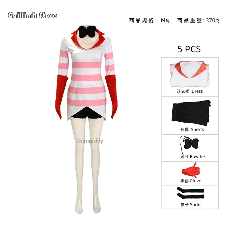 Hazbin Anime Hotel Cosplay Costume pour femme, uniforme de vêtements, anti-poussière d'ange, robe sexy, rouge et blanc, rayure, fête d'Halloween