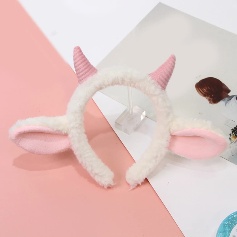 Plush Sheep Ear Hairhoop Furry Ear Headband Cosplay Costume Christmas Party Lovely Headdress Adult Kids Funny Headpieces