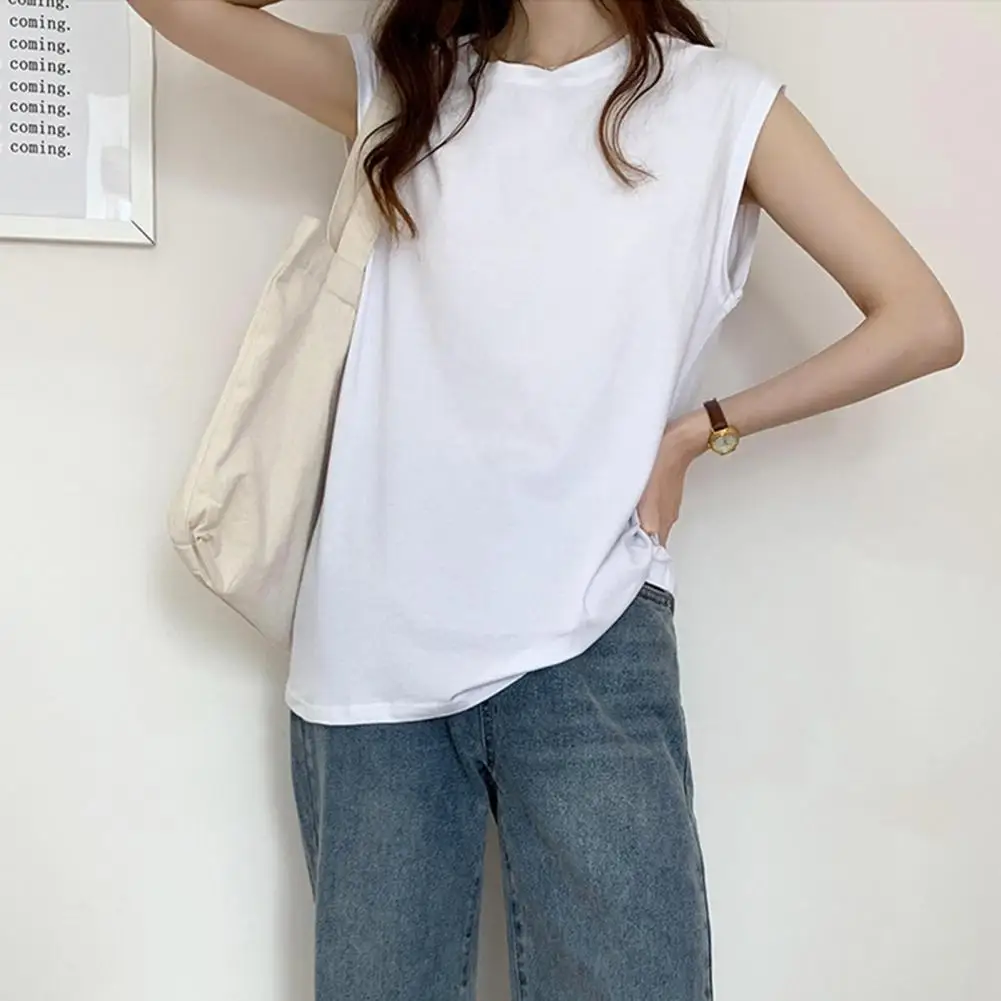 

Simple Style Blouse Stylish Women's Sleeveless Tank Top for Summer Casual Loose Fit Round Neck Blouse Simple Chic for Ladies