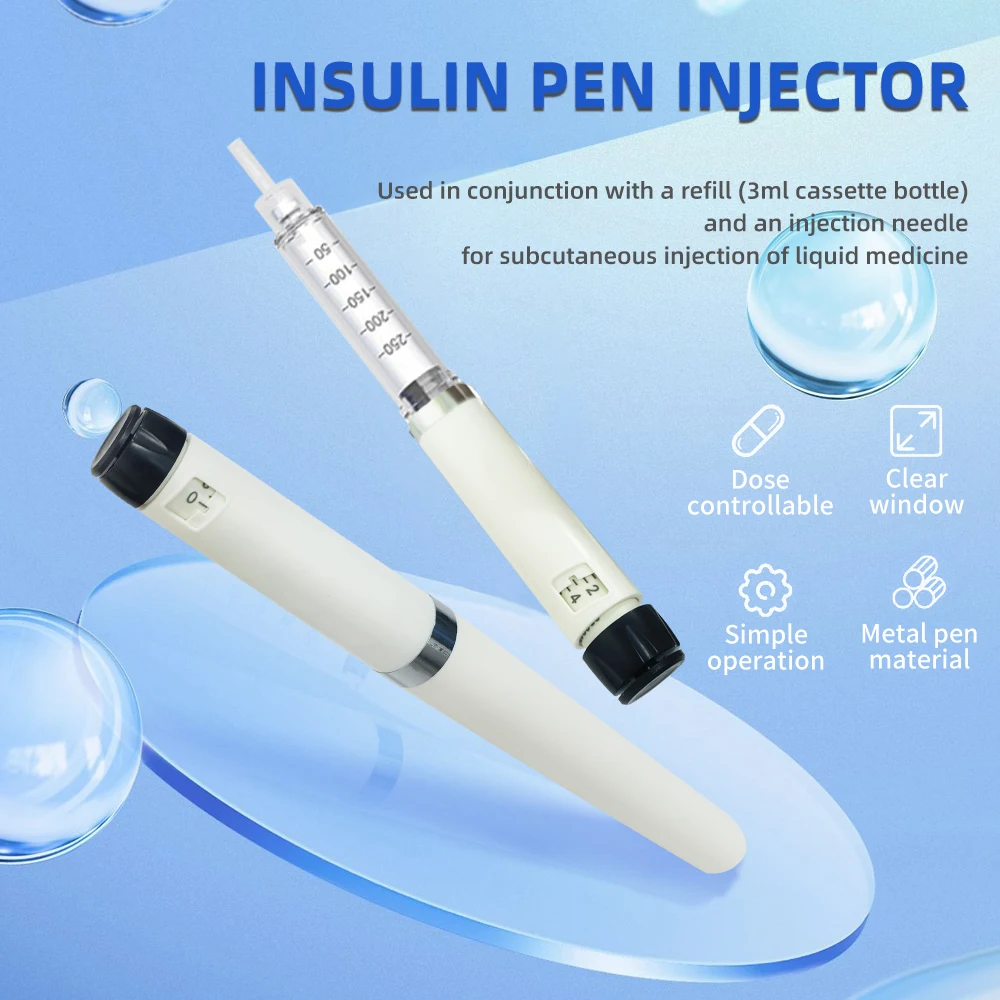 Reusable Insulin Pen Injector for 3ml Cartridge ISO 11608 Compatible with Dose Control 0-60 Units Clear Window (No Cartridge)
