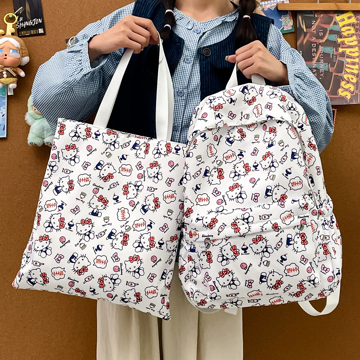 

Школьный рюкзак Hello Kitty, студенческий женский рюкзак Sanrio, дорожный рюкзак, сумка через плечо