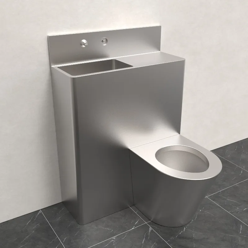 Stainless steel toilet, engineering floor-to-ceiling one-piece wash basin toilet
