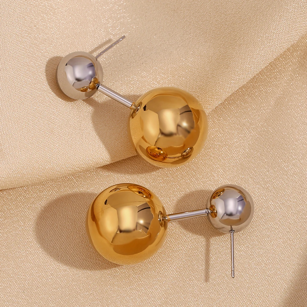 Pendientes de tuerca de palanca de doble bola, joyería chapada en oro de 18K, Color plateado, accesorios de acero inoxidable 316L