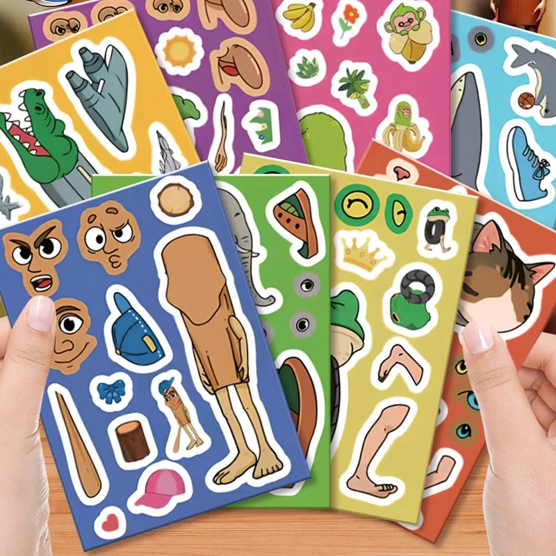 8 أوراق مجردة الحيوان جعل وجه لغز ملصقات Tung Tung Sahur الإيطالية Brainrot AI الحيوانات ملصق مائي تجميع بانوراما الاطفال اللعب