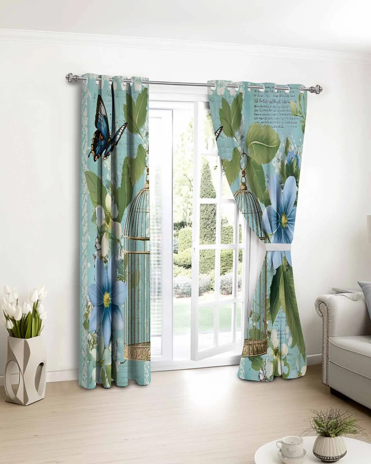 

Vintage Birdcage Flower Butterfly Window Curtain Bedroom Decor Curtain Panel Curtains for Living Room