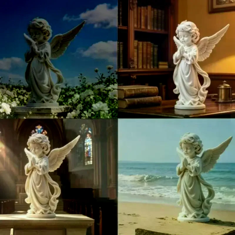 3D Printed Creative Angel Wings Statue Decoration Sweet Guardian Angel Figurine Girl Sculpture Office