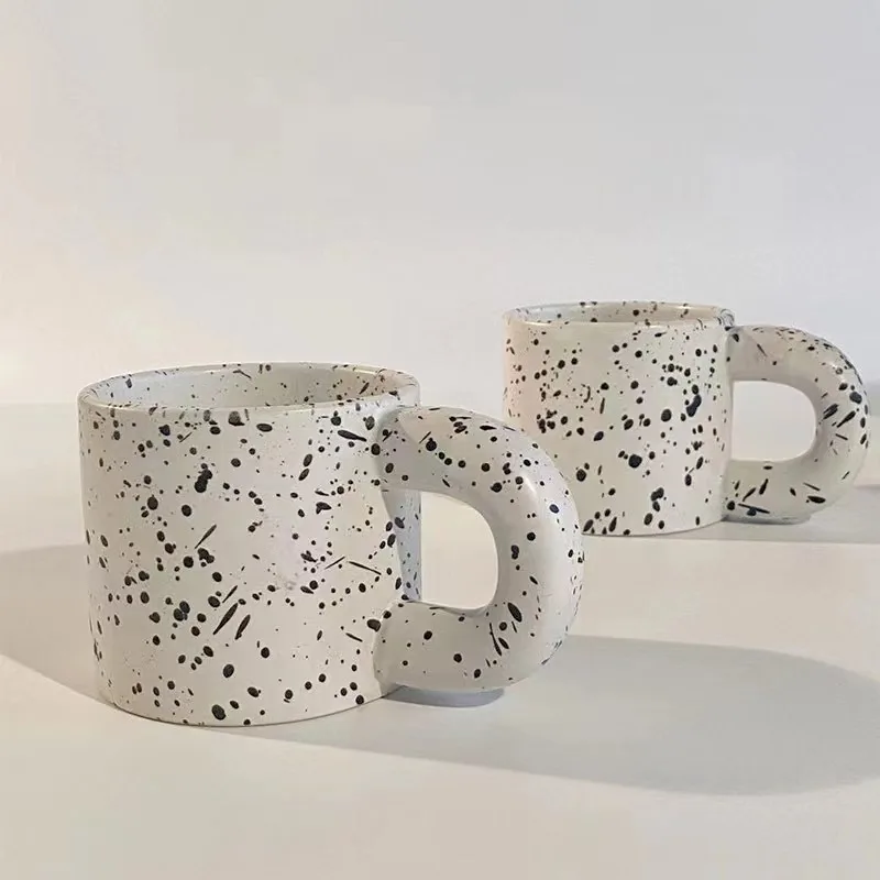 Hot Creative Ceramic Cup Home Breakfast Milk Oat Cups Splash Ink Wave Dot Mug Irregular Spotted Desig Thick Handle Coffee Mug LI